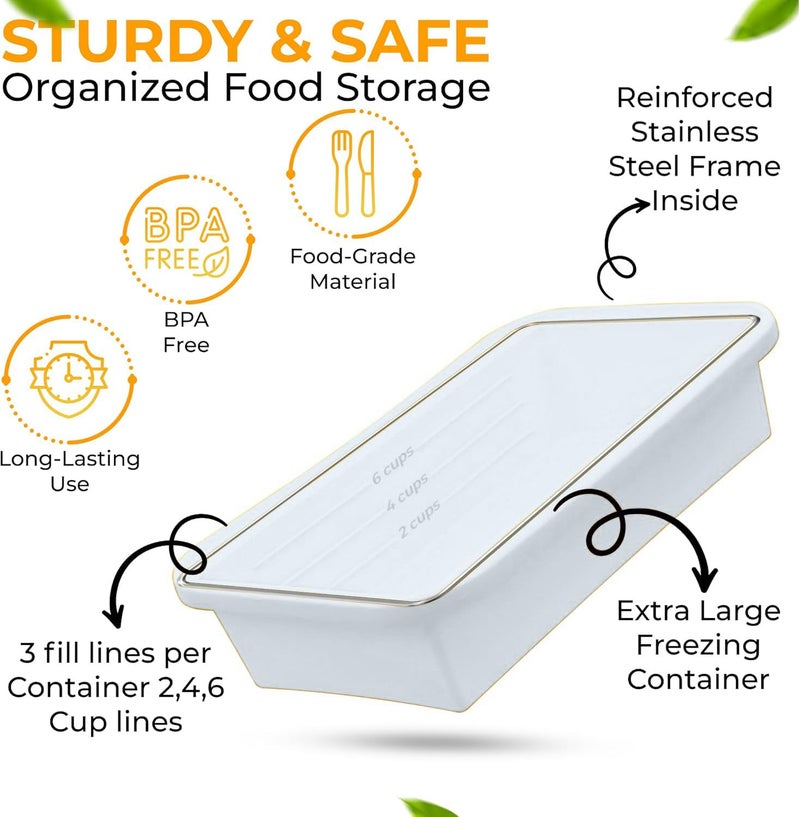 MT.BAY (2 Pack) Large Silicone Freezer Containers For Soup, Pasta Sauce, Leftovers, Broth & More - 6 Cup Reusable BPA Free Non Plastic Food Storage Freezing Ice Trays With Lids & Measurement Lines - Image 5
