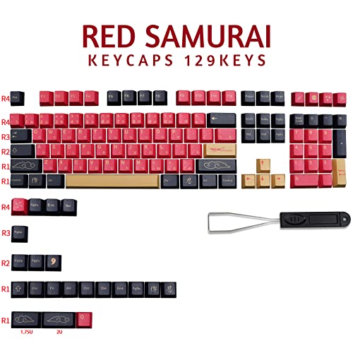 MOLGRIA Red Samurai Keycaps, 129 Set PBT KeyCaps for Gaming Keyboard, Cherry Profile Dye Sublimation Custom Keycaps with Puller for Gateron Kailh Cherry MX Switch 104/87/71/61 60 Percent Keyboard - Image 2