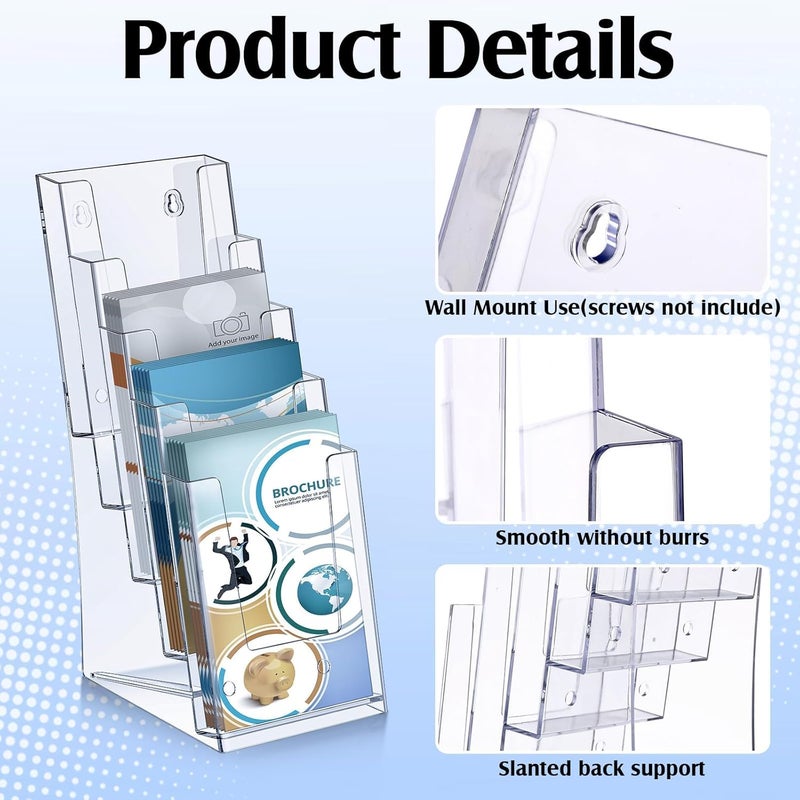 KASTWAVE Acrylic Brochure Holder, 5 Tier Clear Literature Organizer Magazine Stand Display, with Removable Divider,for Pamphlets, Booklets, Magazines, Menus, Multi Purpose Organizer For Office (2 Pcs) - Image 2