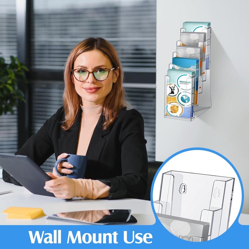 KASTWAVE Acrylic Brochure Holder, 5 Tier Clear Literature Organizer Magazine Stand Display, with Removable Divider,for Pamphlets, Booklets, Magazines, Menus, Multi Purpose Organizer For Office (2 Pcs) - Image 3