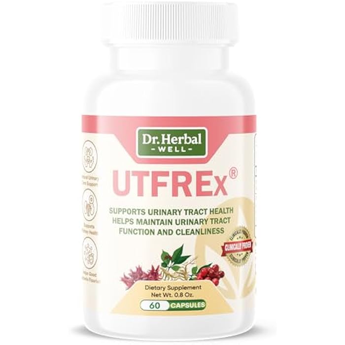 DR. HERBAL WELL UTFREX Clinically Proven Urinary Tract UTI Health Supplement Natural Support Cleanse Flush Protect (No Probiotics & D-Mannose) – 60 Capsules - Image 1