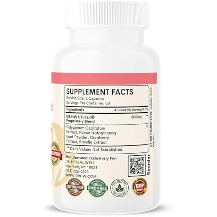 DR. HERBAL WELL UTFREX Clinically Proven Urinary Tract UTI Health Supplement Natural Support Cleanse Flush Protect (No Probiotics & D-Mannose) – 60 Capsules - Image 2