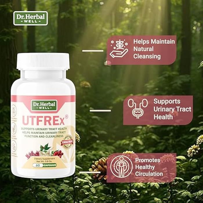 DR. HERBAL WELL UTFREX Clinically Proven Urinary Tract UTI Health Supplement Natural Support Cleanse Flush Protect (No Probiotics & D-Mannose) – 60 Capsules - Image 5