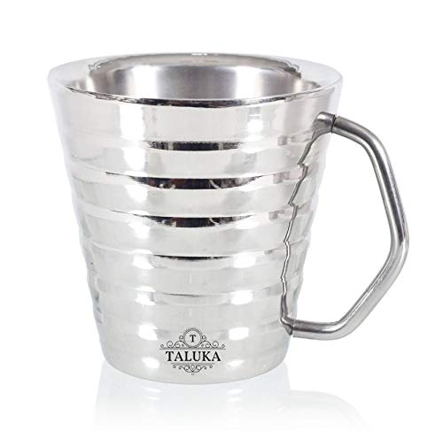 Taluka Stainless Steel Ribbed Conical Insulated Double Wall Coffee and Tea Mug Cup Set of 2 200 ml Hotel Home Restaurant Silver - Image 2