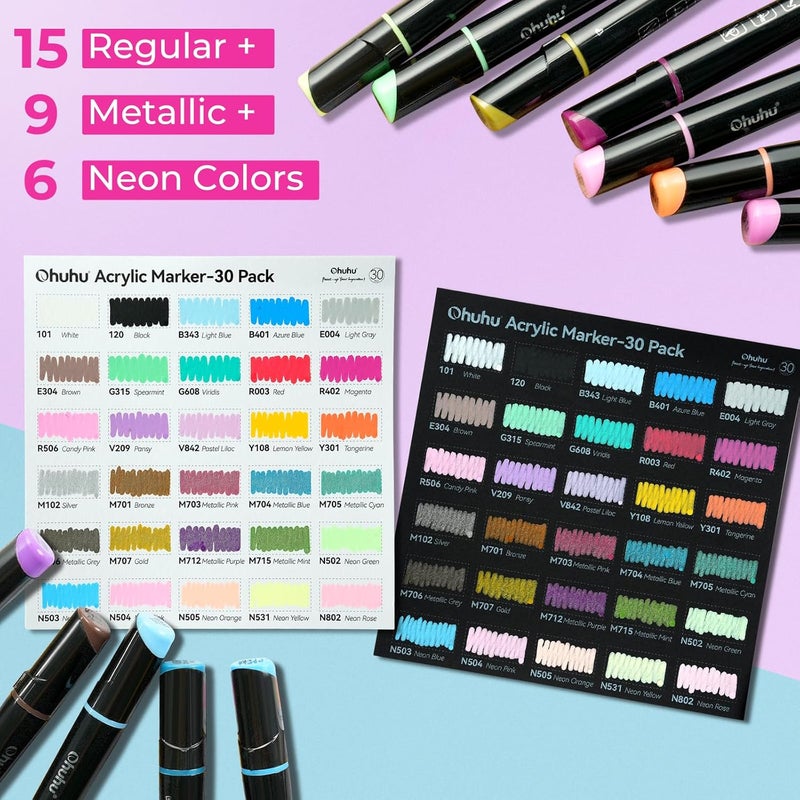 Ohuhu Ohuhu Acrylic Paint Pens 30 Colours Dual Tip Acrylic Paint Markers Round & Fine Acrylic Paint Markers for Easter Eggs Rock Painting Waterproof High Opacity Paint Pens Wood Glass Acrylic Markers - Image 3