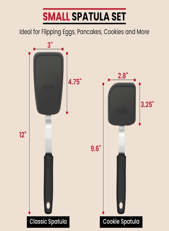 Unicook 2-Piece Small Silicone Spatula Set, Heat-Resistant Kitchen Spatula Turner Set for Nonstick Cookware, Flexible Kitchen Utensils for Flipping Eggs, Pancakes, or Lifting Cookies and Brownies - Image 2