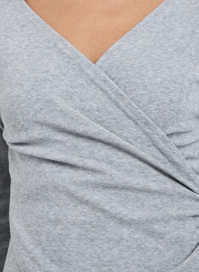Styli Grey Plain Long Sleeve Wrap Knit Top - Image 4