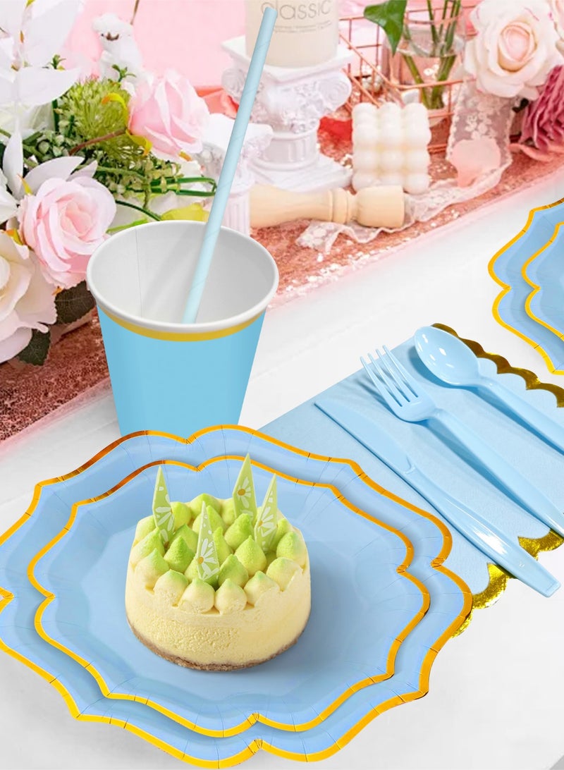 HomarKet 200 Pcs Disposable Paper Plates and Napkins,25 Guest Party Supplies Dinnerware Set Include Polygon Paper Plates Napkin Cup Straw Plastic Spoon Fork Knive for Party,Wedding,Birthday (Blue) - Image 5