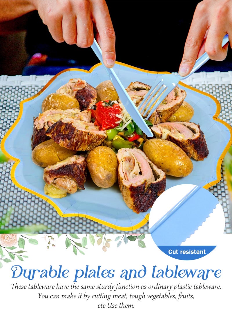 HomarKet 200 Pcs Disposable Paper Plates and Napkins,25 Guest Party Supplies Dinnerware Set Include Polygon Paper Plates Napkin Cup Straw Plastic Spoon Fork Knive for Party,Wedding,Birthday (Blue) - Image 3