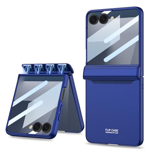 Midkart Magnetic Case Compatible with Samsung Galaxy Z Flip 7 Release 2025 Hinge Protection Hard PC with Front Glass Cover 360-degree Protection, Blue - Image 1