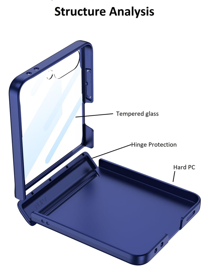 Midkart Magnetic Case Compatible with Samsung Galaxy Z Flip 7 Release 2025 Hinge Protection Hard PC with Front Glass Cover 360-degree Protection, Blue - Image 3