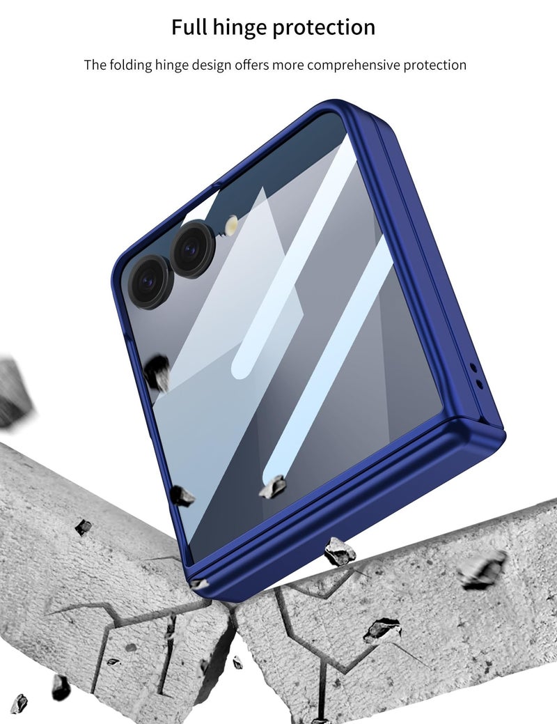 Midkart Magnetic Case Compatible with Samsung Galaxy Z Flip 7 Release 2025 Hinge Protection Hard PC with Front Glass Cover 360-degree Protection, Blue - Image 5