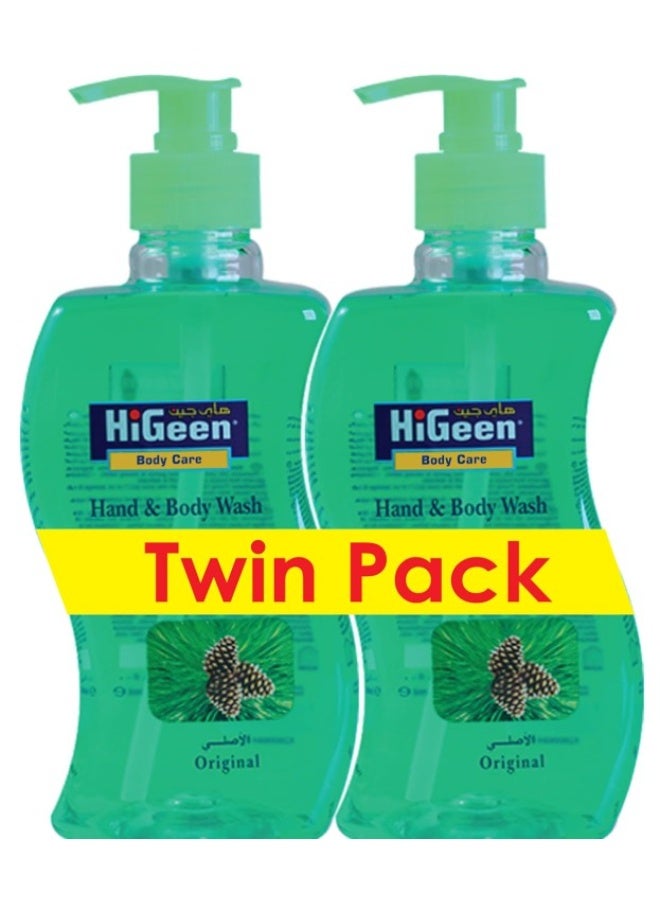 HiGeen Antiseptic Hand & Body Wash With Pump Wavy (Original Pine) 500 ml (Twin Pack) - Image 1
