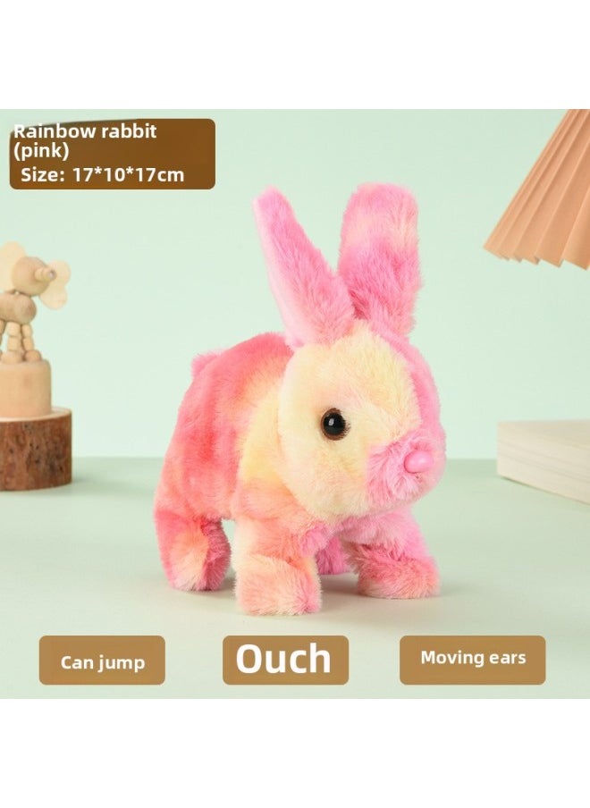 Cross Border Easter My Realistic Bunny Toy Plush Electric White Rabbit-Colour:Rainbow Rabbit [pink]  - Image 1