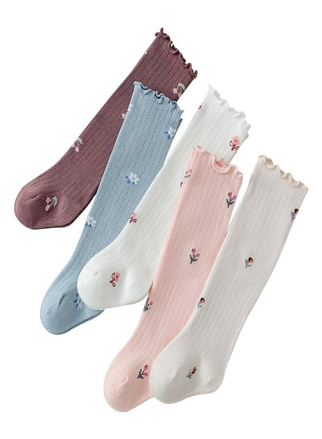 Adeimoo Baby Girls Knee-High Socks Newborn Toddler Keep Warm Floral Cotton Sock Uniform Stockings for Infant Kids 0-6 Months - Image 4