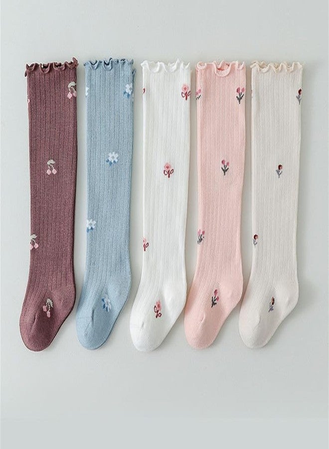 Adeimoo Baby Girls Knee-High Socks Newborn Toddler Keep Warm Floral Cotton Sock Uniform Stockings for Infant Kids 0-6 Months - Image 3