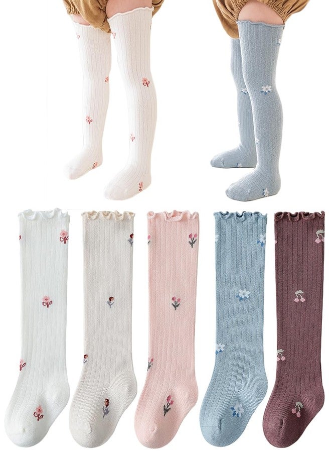 Adeimoo Baby Girls Knee-High Socks Newborn Toddler Keep Warm Floral Cotton Sock Uniform Stockings for Infant Kids 0-6 Months - Image 1