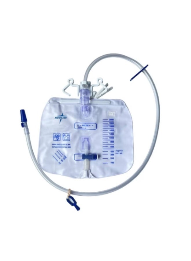 Medline Urine Collection Bag - 2000ml Antibacterial, with Safety Drainage Spout and Fixing Straps, for Home and Hospital Use - Image 2