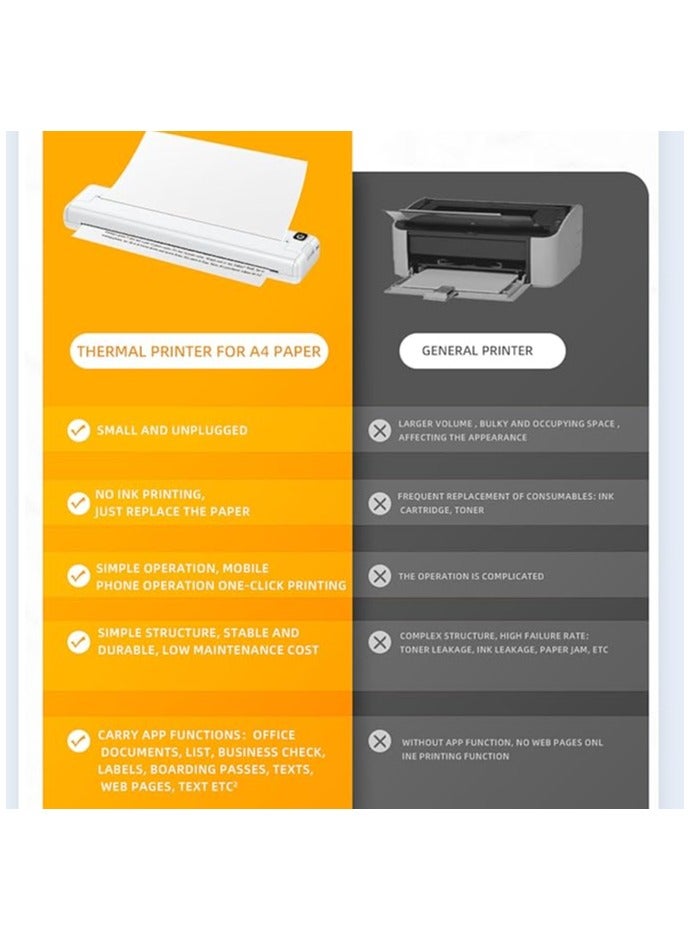 erorex A4 Thermal Printer 200dpi Mini Portable Bluetooth Rechargeable Inkless Thermal Mobile Printer Compatible with IOS, Android, Printers Wireless for Travel, Mobile Office, School - Image 3