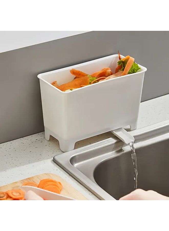 White Kitchen Sink Trash Can With Filter Basket Vegetable Washing Station - Image 2