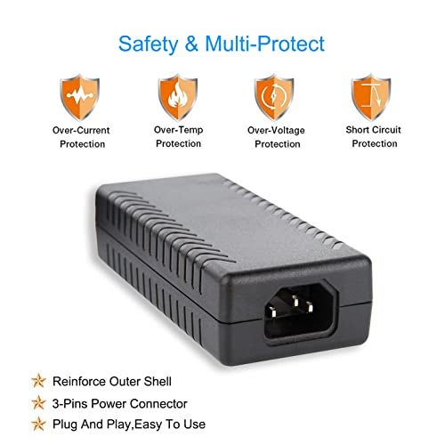 COOLM 48V 2A Power Supply Adapter - COOLM AC 100-240V DC 48V2A Output 96W Power Adapter Interface 5.5 x 2.5mm Plug for PoE Switch/PoE Injector - Image 4
