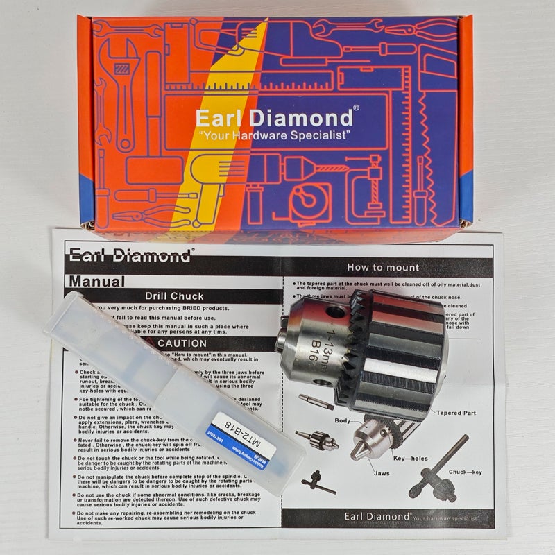 Earl Diamond Super Heavy Duty 5/8" (16mm) Drill Chucks with K32 Chuck Key and MT2 Shank | #2 Morse Taper Arbor (B18) - Image 5