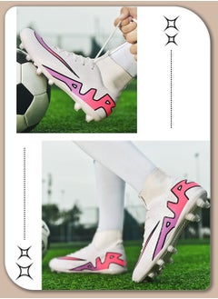 Moovant Men's High Top Football Shoes, AG Spike Football Shoes, Training Sports Shoes, Fashion Sports Shoes, Non-slip, Wear resistant, Patterned, Lace-up, for Adult, Teenagers, Students, White  - Image 3