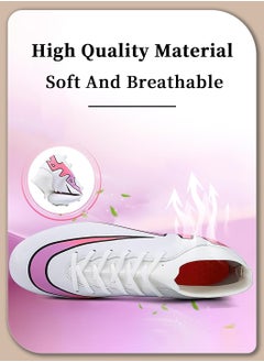Moovant Men's High Top Football Shoes, AG Spike Football Shoes, Training Sports Shoes, Fashion Sports Shoes, Non-slip, Wear resistant, Patterned, Lace-up, for Adult, Teenagers, Students, White  - Image 4
