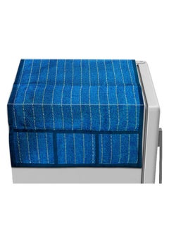 Kuber Industries Kuber Industries Lining Print Fridge Cover With Side Pockets|Fridge Top Cover|Refrigerator Cover|Washable Cotton Material|6 Utility Pockets (Blue)  - Image 3