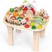 Weilim Montessori Activity Table for 1 Year Old Wooden Sensory Table Baby Activity Center with Bead Maze Shape Sorter Train Track Farm Toddler Toy Educational Standing Play Toys Kids 12 Months - Image 3