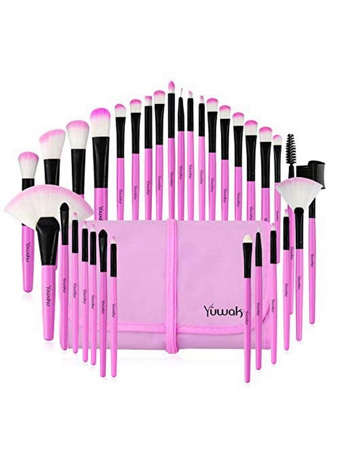 Daxstar Makeup Brush Set, 32 Pcs Make up Brushes Professional Face Eye Shadow Foundation Blush Lip Makeup Brushes Powder Cosmetics Blending Brush Tool with the bag G-Bright purple - Image 1
