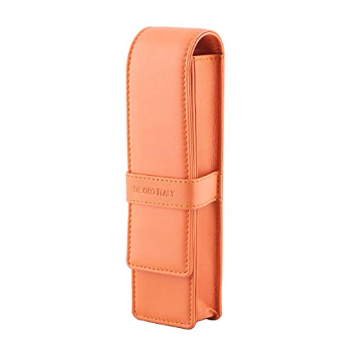 DiLoro Leather Double Pen Case Pencil Pouch Holder for Two Fountain Ballpoint Rollerball Pens and Pencils (Orange) - Image 4