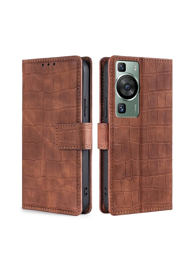 زبون جراب لهاتف Huawei P60 / P60 Pro مصنوع من الجلد بمشبك مغناطيسي من جلد التمساح - Image 1