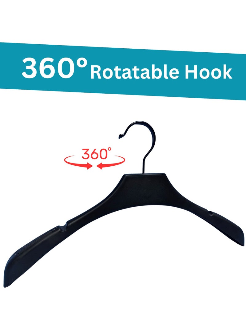 ORTUK 12 Pack Clothes Hangers Plastic Non Slip Closet Hangers, Space Saving Notched Hanger with 360° Swivel Hook, Non Slip Wide Shoulder Hanger, Flocking Plastic Hangers for Coats, Jackets, Shirts 39x20 cm - Image 3