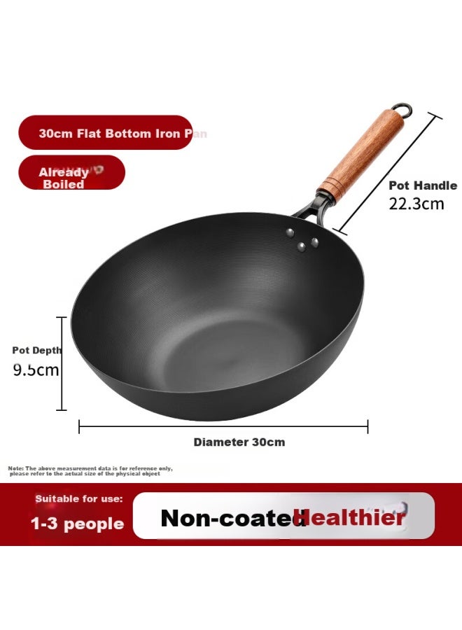 Jincun Zhangqiu Iron Wok Without Coating Household Stir-fry Pan Old-fashioned Flat-bottomed Seasoned Iron Wok For Induction Cooker Gas Stove Universal