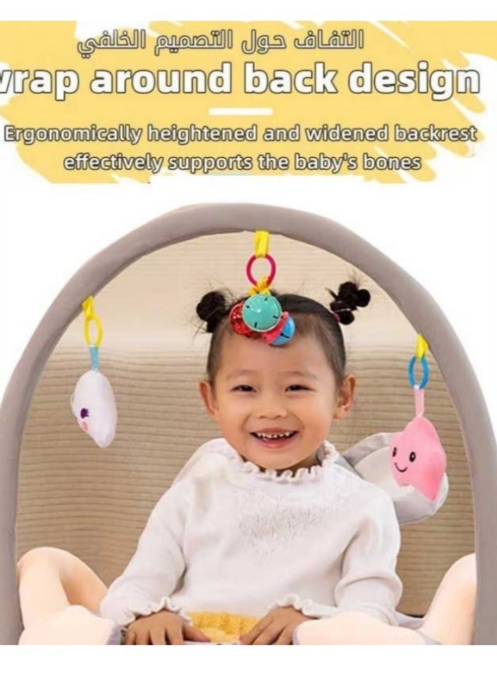 Baby Support Seat Sofa Cartoon Infant Cute Learning Sitting Chairs With Toys Rack Baby Sit Up Back Head Protector Baby Bouncer Infants Floor Seats PP Cotton Full Filling for 4-24 Months Baby  - Image 2
