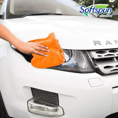 SOFTSPUN Microfiber Cloth 40x60 Cms, 4 Piece Towel Set, 340 GSM (Orange) Multi-Purpose Super Soft Absorbent Cleaning Towels for Home, Kitchen, Car, Cleans & Polishes Everything in Your Home. - Image 5