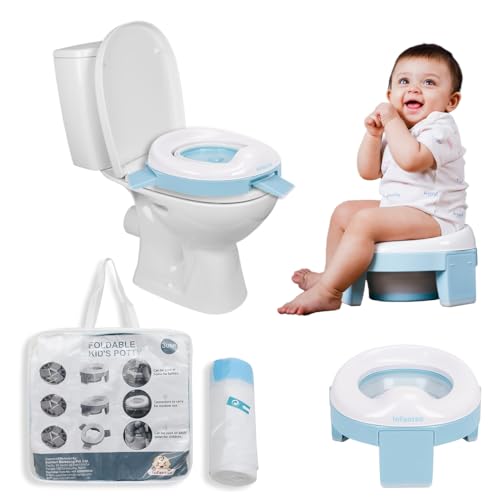Infantso (2-in-1) Baby Potty Training Seat for 1 + Year Child, Foldable Potty Seat with Detachable Potty Bowl & trash bags, Potty training of Boys & Girls, Fits Round & Oval Western Toilets - Image 1