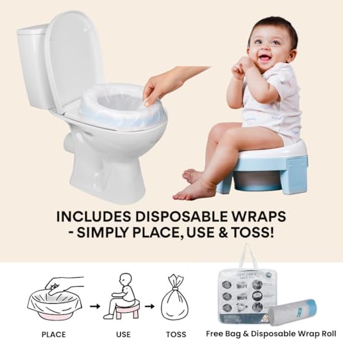 Infantso (2-in-1) Baby Potty Training Seat for 1 + Year Child, Foldable Potty Seat with Detachable Potty Bowl & trash bags, Potty training of Boys & Girls, Fits Round & Oval Western Toilets - Image 2