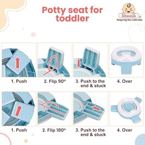 Infantso (2-in-1) Baby Potty Training Seat for 1 + Year Child, Foldable Potty Seat with Detachable Potty Bowl & trash bags, Potty training of Boys & Girls, Fits Round & Oval Western Toilets - Image 5