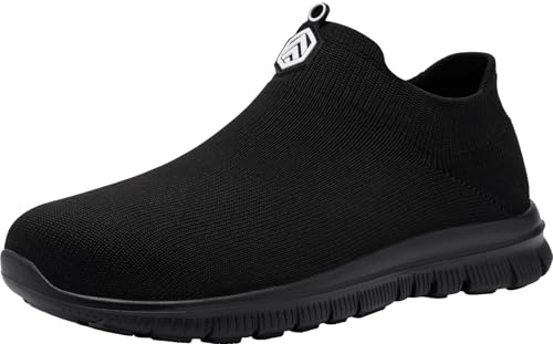 LARNMERN Steel Toe Shoes Men Women Slip On Work Boots Safety Sneakers Comfortable Lightweight Walking Tennis Construction Footwear (10 Women/8 Men, Black) - Image 1