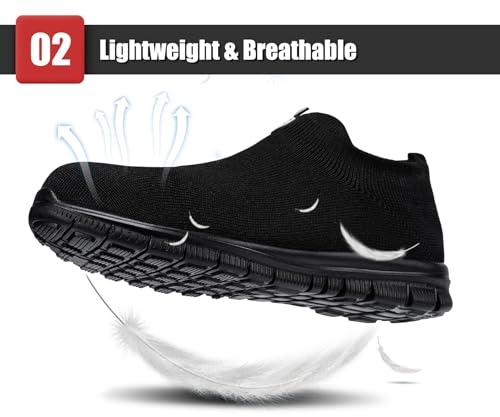LARNMERN Steel Toe Shoes Men Women Slip On Work Boots Safety Sneakers Comfortable Lightweight Walking Tennis Construction Footwear (10 Women/8 Men, Black) - Image 3