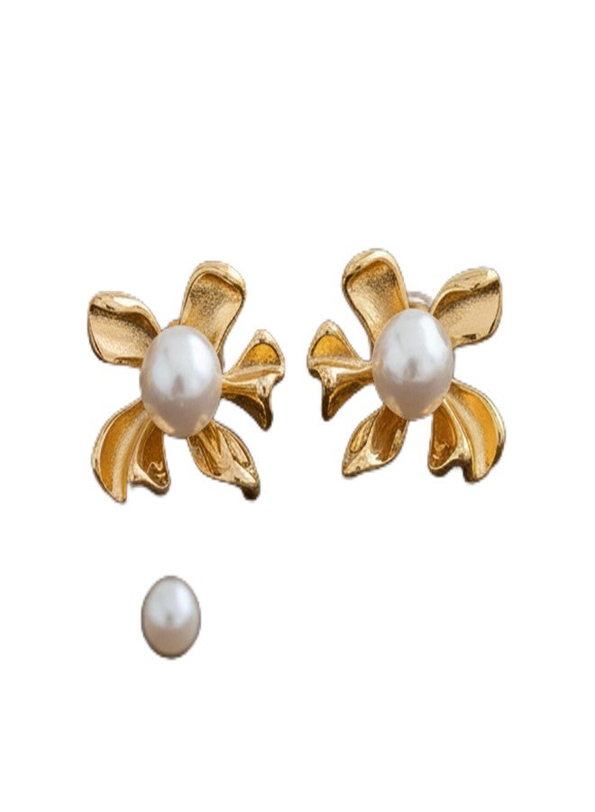 AMAAL Flower earrings set for women stylish earinging western Stylish Pearl Chunky Golden Dainty Big Huggie Hoop Earrings | Aesthetic Drop Ear rings long Korean Fashion Jewellery for Women Girls 215 - Image 1