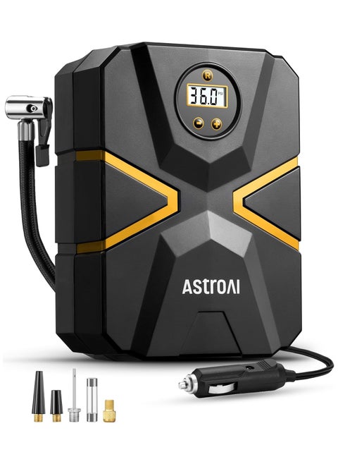 AstroAI Tyre Inflator Air Compressor 12V DC, Digital Car Tyre Pump 150 PSI, Preset Tyre Pressure & Auto Shutoff, Electric Air Pump for Car Tyres, Bicycles, Other Inflatables (Yellow)