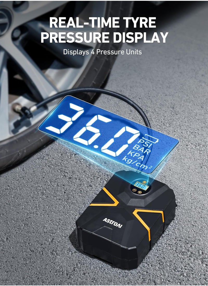 AstroAI Tyre Inflator Air Compressor 12V DC, Digital Car Tyre Pump 150 PSI, Preset Tyre Pressure & Auto Shutoff, Electric Air Pump for Car Tyres, Bicycles, Other Inflatables (Yellow)
