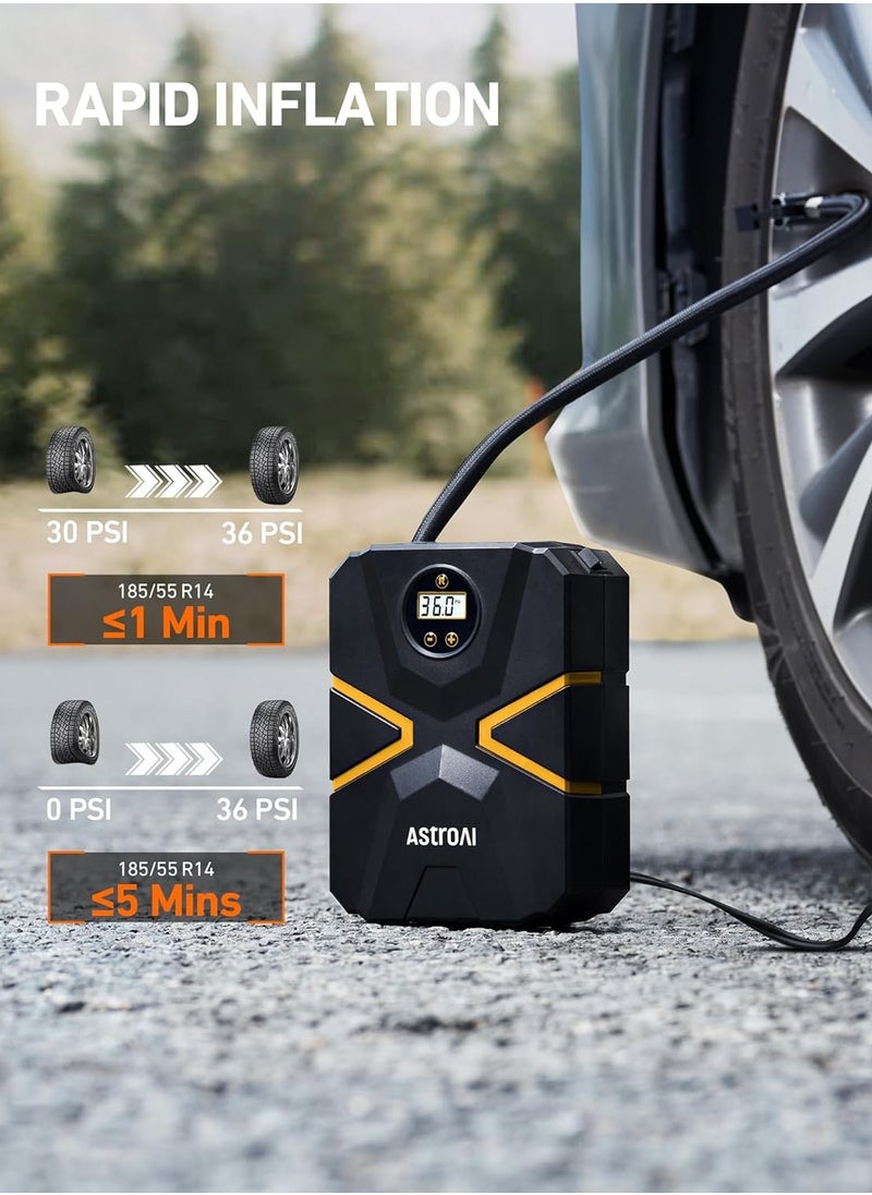 AstroAI Tyre Inflator Air Compressor 12V DC, Digital Car Tyre Pump 150 PSI, Preset Tyre Pressure & Auto Shutoff, Electric Air Pump for Car Tyres, Bicycles, Other Inflatables (Yellow)