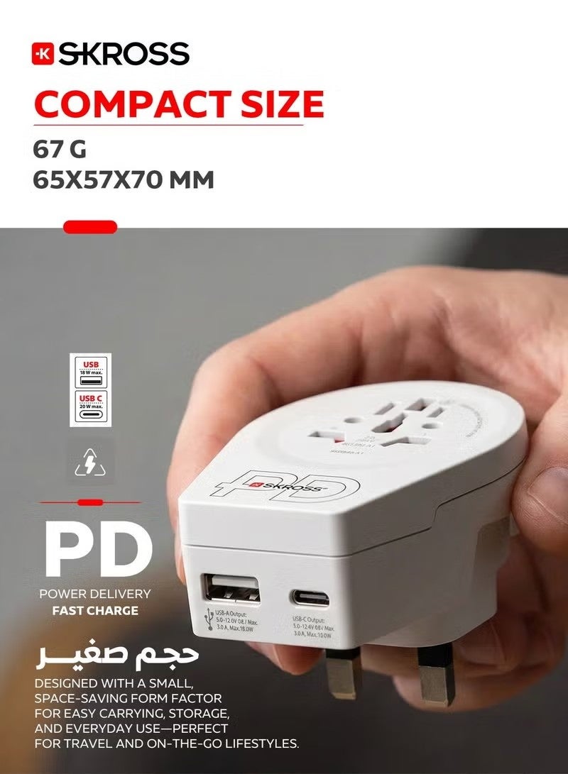 سكروس محول سفر عالمي من سكروس بقابس المملكة المتحدة مع منافذ شحن USB-C PD و USB - Image 4