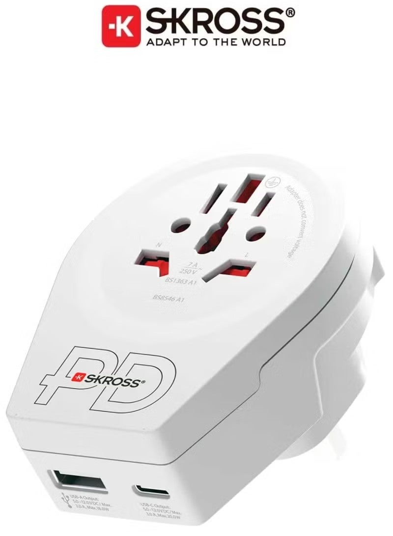 سكروس محول سفر عالمي من سكروس بقابس المملكة المتحدة مع منافذ شحن USB-C PD و USB - Image 1