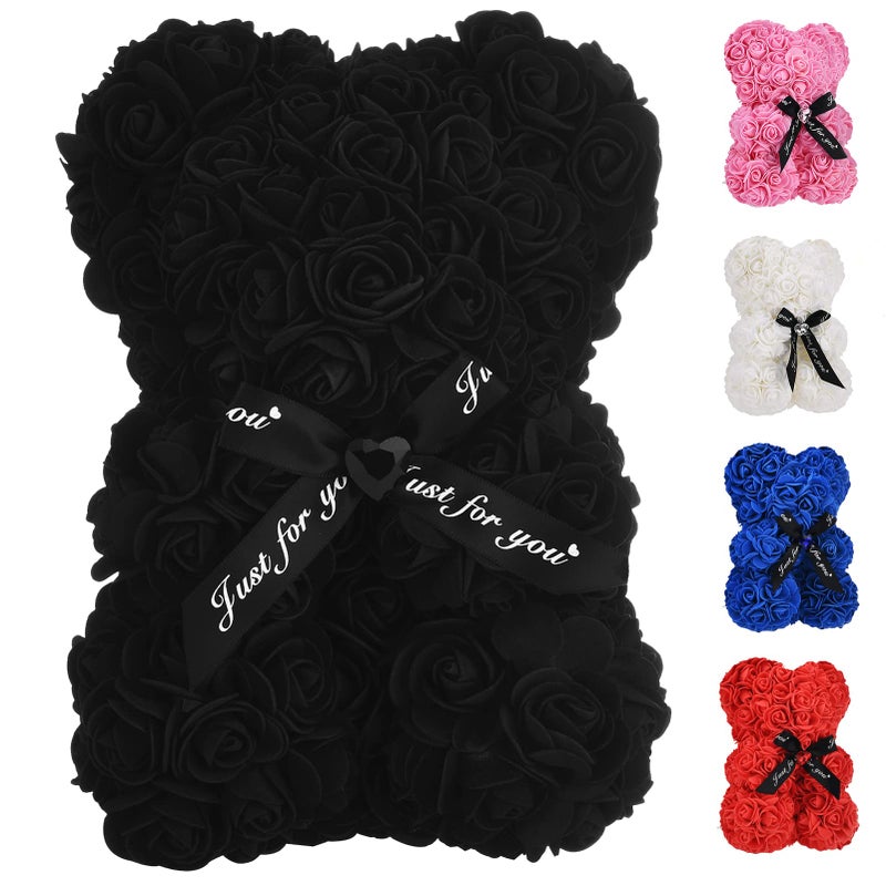 EALEBE Artificial Rose Flower BearPerfect Romantic Gift for Her Valentines Mothers Day Christmas BirthdayThanksgiving Party Anniversary Girl Friend Wife with HeartShaped Diamond Black