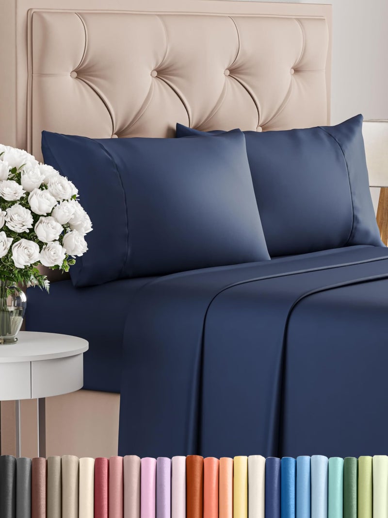 CGK Unlimited 400 Thread Count Cotton Sheet Set  King Size 100 Cotton Sheets  Easily Fits 8 to 16 Mattress  SilkySoft Wrinkle Free Breathable  Comfy  Deep Pockets  Hotel Quality Bedding Set  Navy Blue